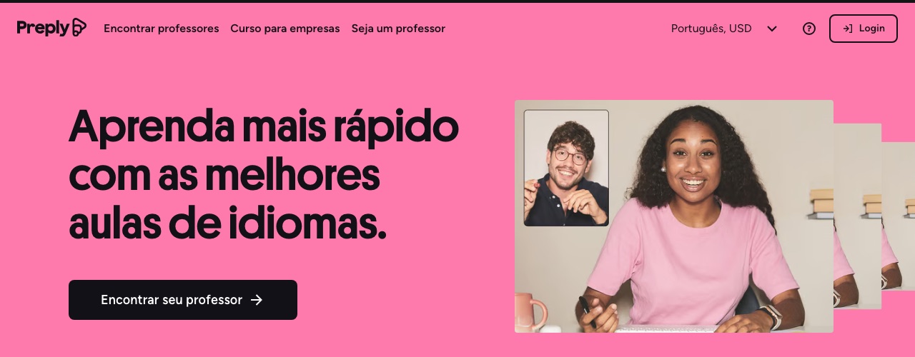 Captura do site Preply